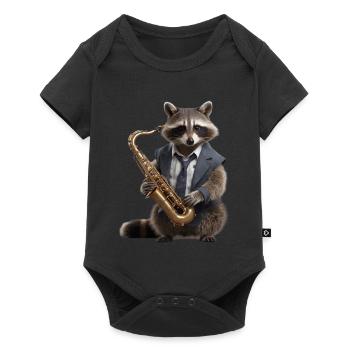 raccoon musician saxophone - Baby Premium short-sleeve bodysuit - black - Front