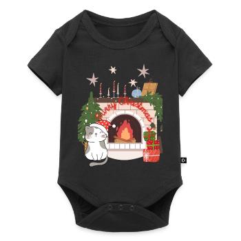 Purry Christmas - Katze am Kamin mit Geschenken - Baby Premium Kurzarmbody - Schwarz - Vorne