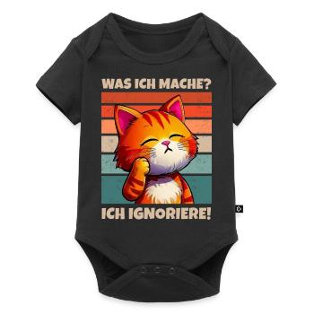Katze Spruch Lustig Sarkasmus Ignorieren - Baby Premium Kurzarmbody - Schwarz - Vorne