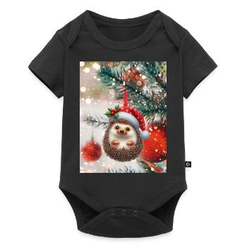 Weihnachtlicher Igel: Süßer Weihnachts-Look - Baby Premium Kurzarmbody - Schwarz - Vorne