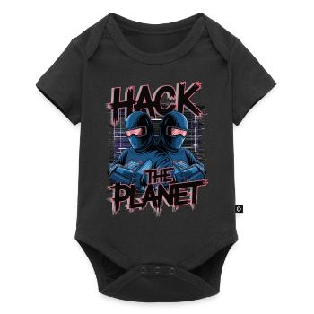 Retro Cyber Hackers – Hack The Planet Glitch Art - Baby Premium Kurzarmbody - Schwarz - Vorne