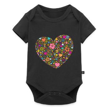 Coeur fleurs fleurs signe de la paix Yin et Yang - Body à manches courtes Premium Bébé - noir - Devant