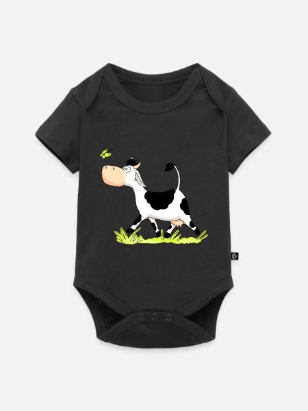 Cow chasing Butterfly - Baby Premium Kurzarmbody - Schwarz