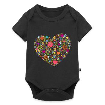 Herzen Blumen Blüten Peace-Zeichen Yin und Yang - Baby Premium Kurzarmbody - Schwarz - Vorne