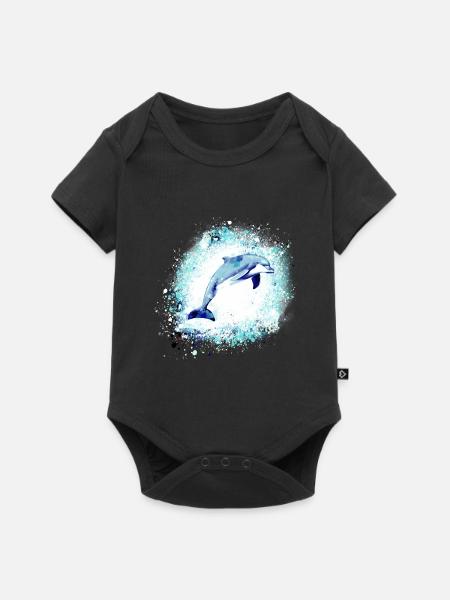 Delfin, graffiti, malerei,blau,fisch, - Baby Premium Kurzarmbody - Schwarz