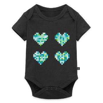 4 Pixel Herzen - neon pastel Farben - blau - grün - Baby Premium Kurzarmbody - Schwarz - Vorne