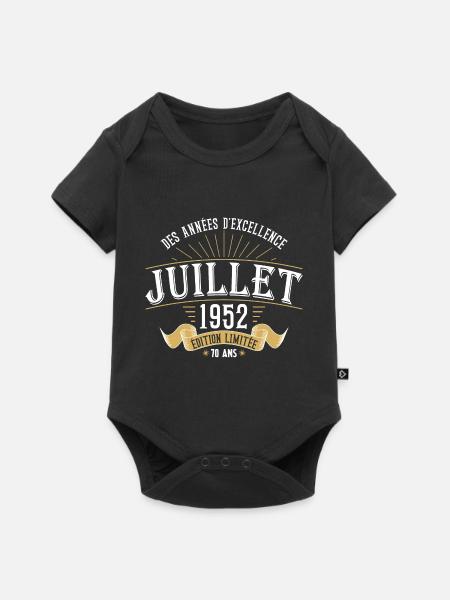 70 Ans Anniversaire Vintage Né(e) en Juillet 1952 - Body à manches courtes Premium Bébé - noir
