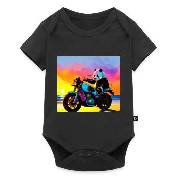 Panda on motorcycle at sunset - Baby Premium short-sleeve bodysuit - black - Front