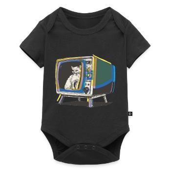 Retro-Katze im Fernsehen - Baby Premium Kurzarmbody - Schwarz - Vorne