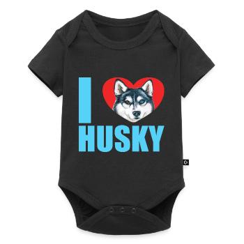 Husky Glitzer Hundehalter Hundehaare - Baby Premium Kurzarmbody - Schwarz - Vorne