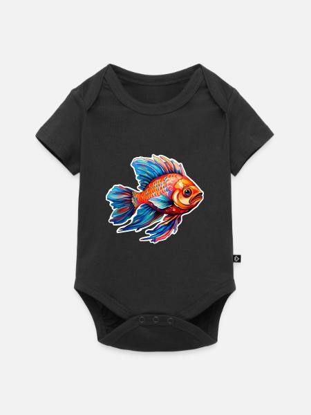 Fisch bunt und tropisch - Baby Premium Kurzarmbody - Schwarz