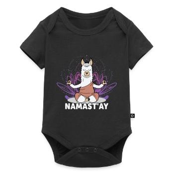 Lamaste - Lustiges Namaste Yoga Lama / Alpaka - Baby Premium Kurzarmbody - Schwarz - Vorne