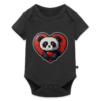 Pixel-Panda mit großem Herz - Baby Premium Kurzarmbody - Schwarz - Vorne