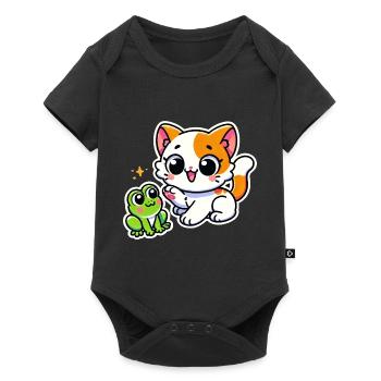 Mignon chat blanc roux a rencontré une grenouille - Body à manches courtes Premium Bébé - noir - Devant