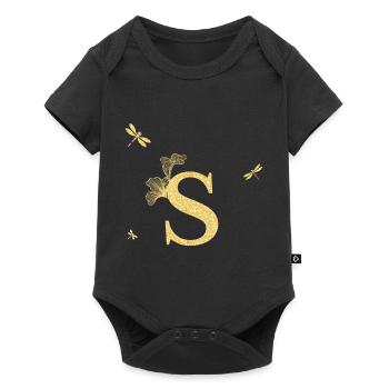 Lettre s paillettes doré libellule - idée cadeau - Body à manches courtes Premium Bébé - noir - Devant