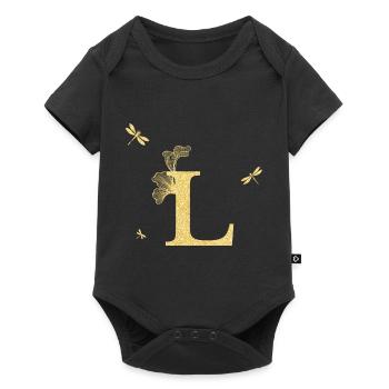 Lettre l paillettes doré libellule - idée cadeau - Body à manches courtes Premium Bébé - noir - Devant