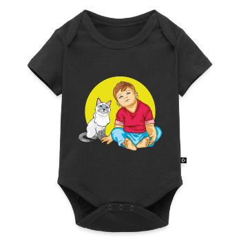 Junge spricht mit einer Siamkatze - Baby Premium Kurzarmbody - Schwarz - Vorne