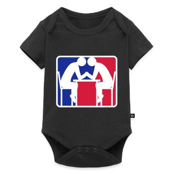 arm wrestling red blue logo button wrestle Armwrestli - Baby Premium short-sleeve bodysuit - black - Front