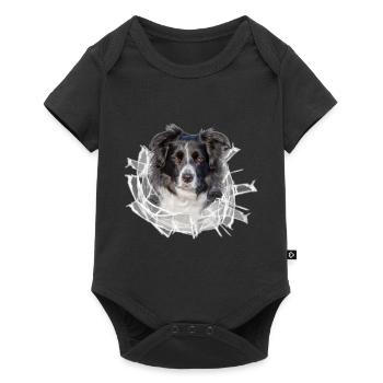 Border Collie im *Glas-Loch* - Baby Premium Kurzarmbody - Schwarz - Vorne
