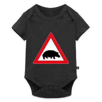 Road sign with hippopotamus - Baby Premium short-sleeve bodysuit - black - Front