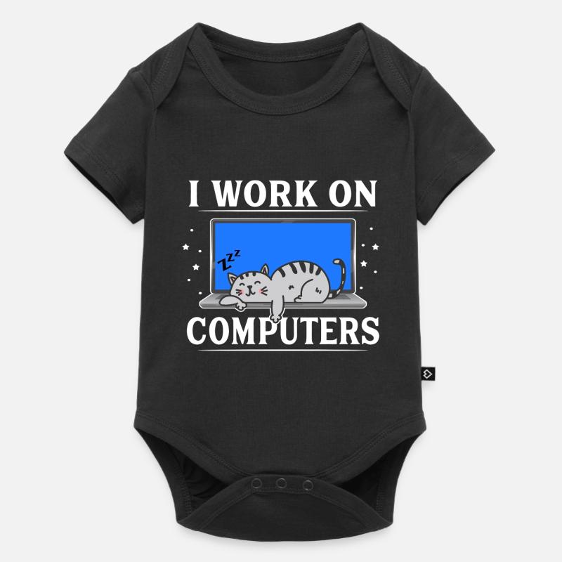 I Work on Computers Funny Cat - Body à manches courtes Premium Bébé - noir
