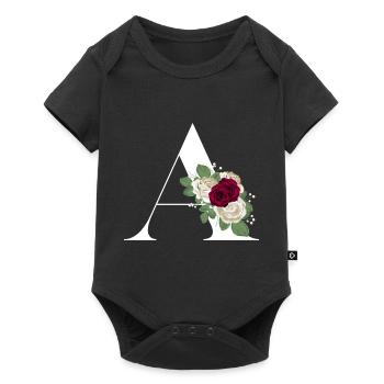 lettre A fleuris (blanche) - Body à manches courtes Premium Bébé - noir - Devant