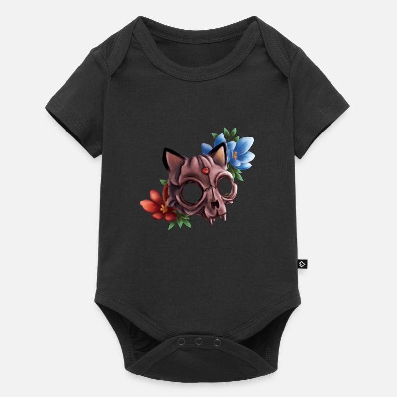 crâne de chat avec des fleurs - Body à manches courtes Premium Bébé - noir