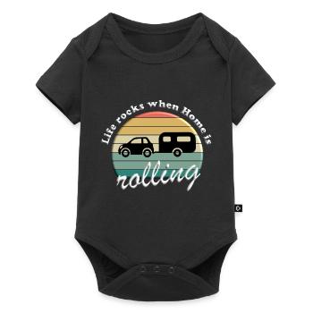 Life rocks when home is rolling - Baby Premium Kurzarmbody - Schwarz - Vorne