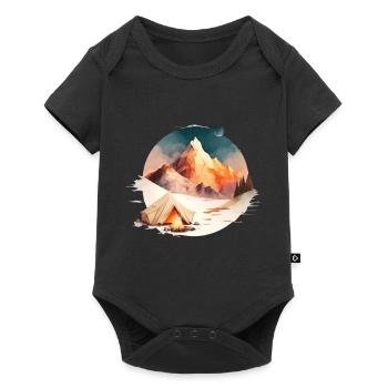 Tente et feu de camp en montagne pour les campeurs - Body à manches courtes Premium Bébé - noir - Devant