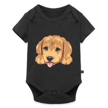 Lächelnder Golden Retriever Welpenkopf - Baby Premium Kurzarmbody - Schwarz - Vorne