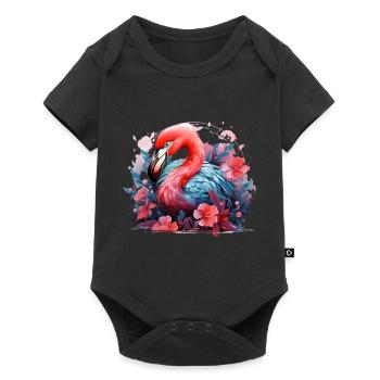 Flamingo Tropical Flowers Bird - Baby Premium short-sleeve bodysuit - black - Front