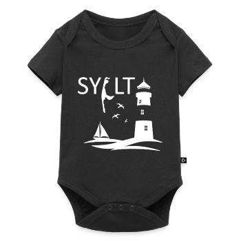 A lighthouse with seagulls and island map of Sylt - Baby Premium short-sleeve bodysuit - black - Front