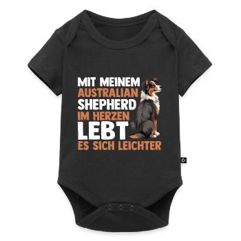 Australian Shepherd Hund Aussie - Baby Premium Kurzarmbody - Schwarz - Vorne