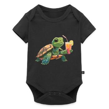 Tortue avec boisson à la main - Body à manches courtes Premium Bébé - noir - Devant