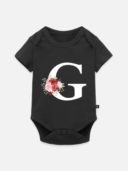 Roter Blumenbuchstabe G - Baby Premium Kurzarmbody - Schwarz