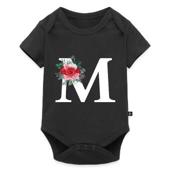 Roter Blumenbuchstabe M - Baby Premium Kurzarmbody - Schwarz - Vorne