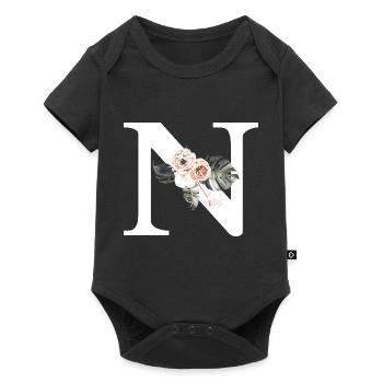 Tropical Floral Letter N - Baby Premium short-sleeve bodysuit - black - Front
