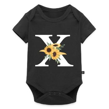 Buchstabe x blumige Sonnenblume - Baby Premium Kurzarmbody - Schwarz - Vorne