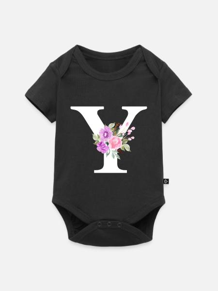 Lila Blumenbuchstabe y - Baby Premium Kurzarmbody - Schwarz