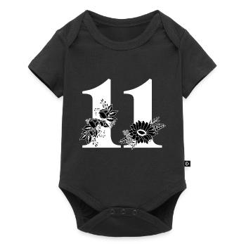 Nummer 11 Schwarze Blumen -11. Geburtstag Blumen - Baby Premium Kurzarmbody - Schwarz - Vorne