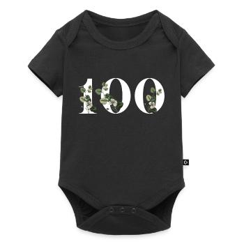 Numéro 100 floral vert - 100e anniversaire floral - Body à manches courtes Premium Bébé - noir - Devant