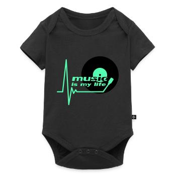 Music is my Life Pulse Heartbeat Vinyle Musique Logo - Body à manches courtes Premium Bébé - noir - Devant