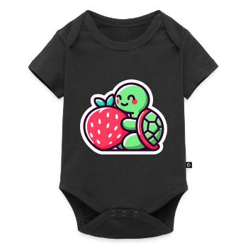 Tortue mignonne étreint une fraise sucrée - Body à manches courtes Premium Bébé - noir - Devant