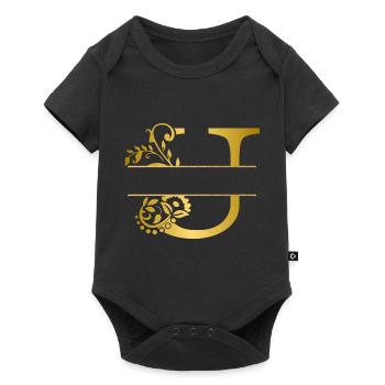 Personalized floral gold u letter - gift idea - Baby Premium short-sleeve bodysuit - black - Front