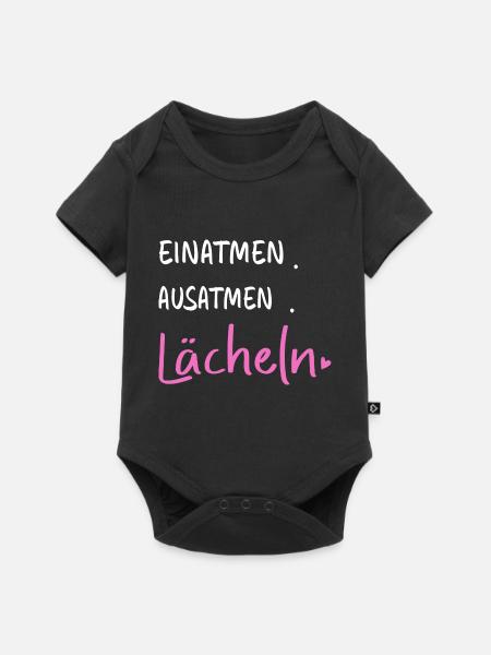 Einatmen. Ausatmen. Lächeln - Sprüche Statement - Premium kortærmet baby-body  - sort