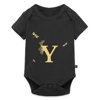 Lettre y paillettes doré libellule - idée cadeau - Body à manches courtes Premium Bébé - noir - Devant