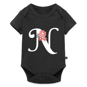 Letter n Minimalist Flowers - Baby Premium short-sleeve bodysuit - black - Front