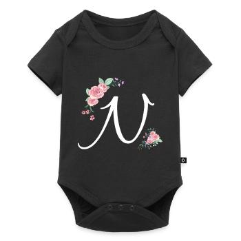 Lettre n fleurs - Body à manches courtes Premium Bébé - noir - Devant