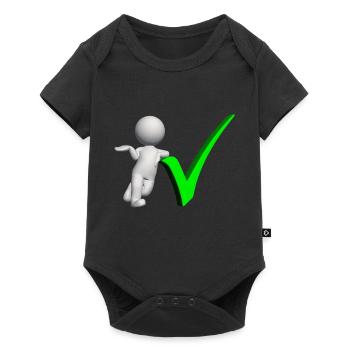 3D Figur mit grünem Häkchen - Baby Premium Kurzarmbody - Schwarz - Vorne