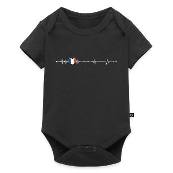 Heartbeat Frankreich Flagge - Baby Premium Kurzarmbody - Schwarz - Vorne